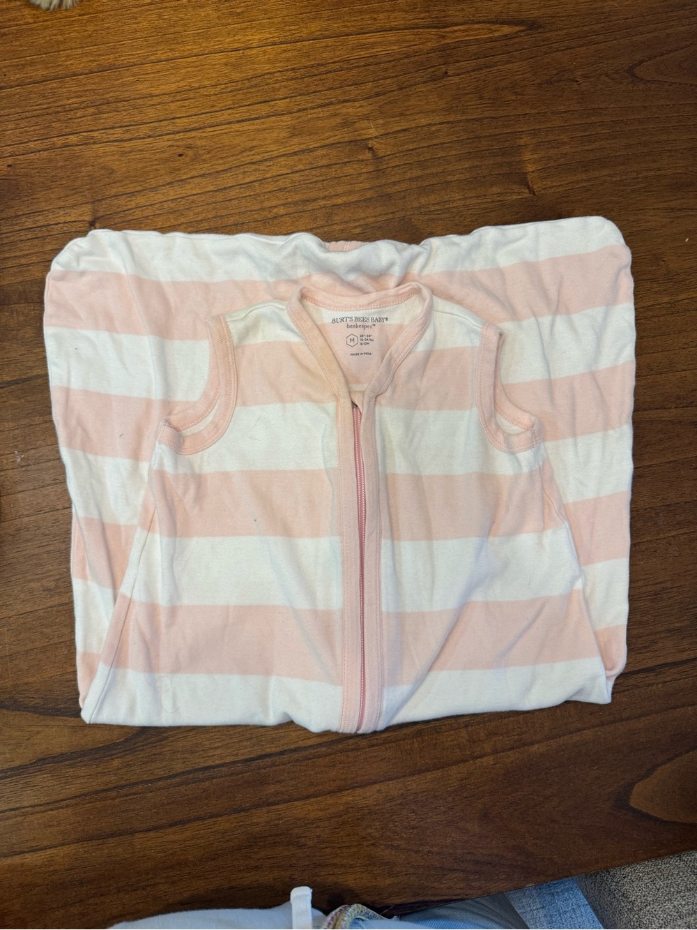 Burt’s Bees Beekeeper Striped Pink & White Baby Sleep Sack with 2-way Zipper